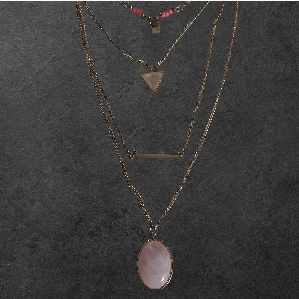 NWT nadine West Gold Four Strand Necklace with Pink Highlights ~18" - Picture 3 of 4